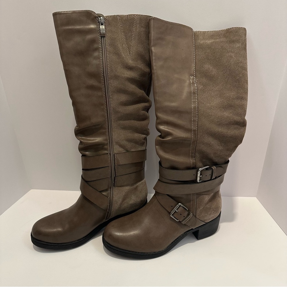 Limelight Brown Heeled Boots with Decorative Buckle Straps